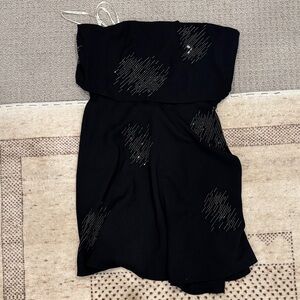 Halston Heritage Black Strapless Dress with Silver Accents